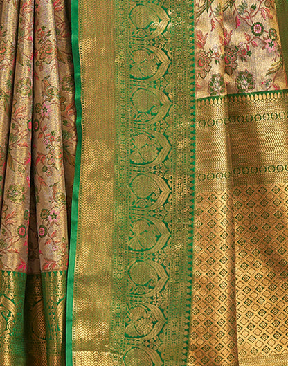 Gold & Light Green Silk Weaving Saree