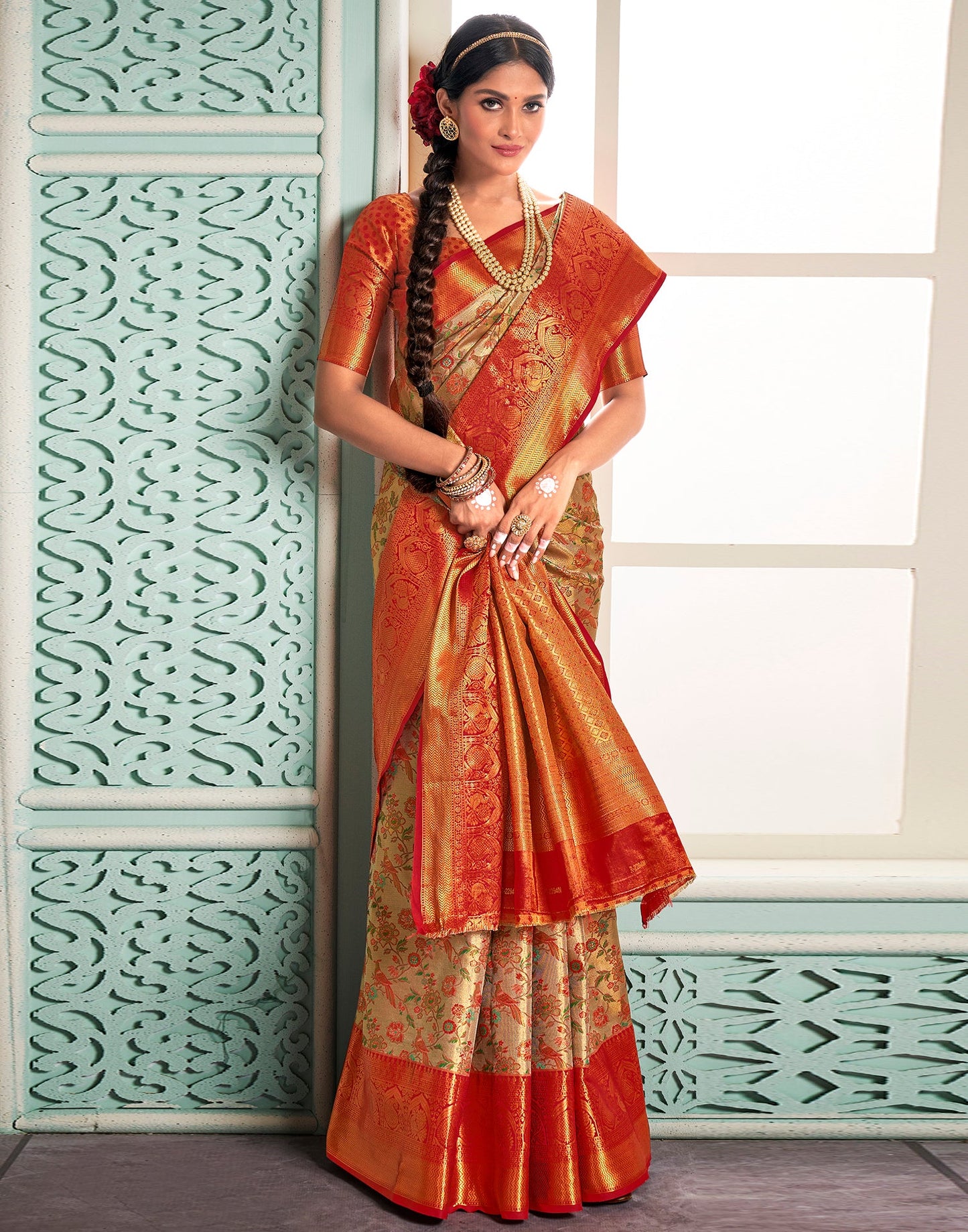 Gold & Multicoloured Silk Weaving Saree