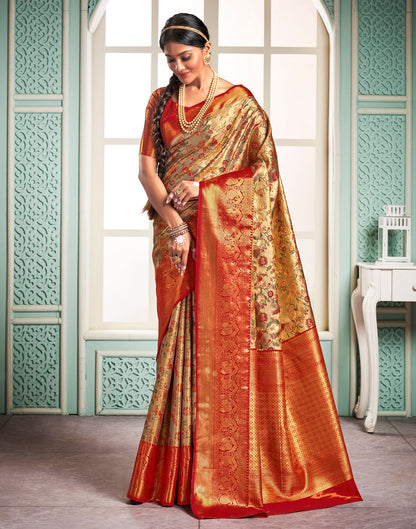 Gold & Multicoloured Silk Weaving Saree