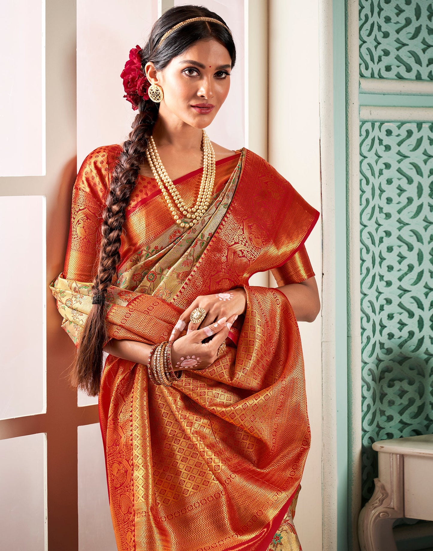 Gold & Multicoloured Silk Weaving Saree