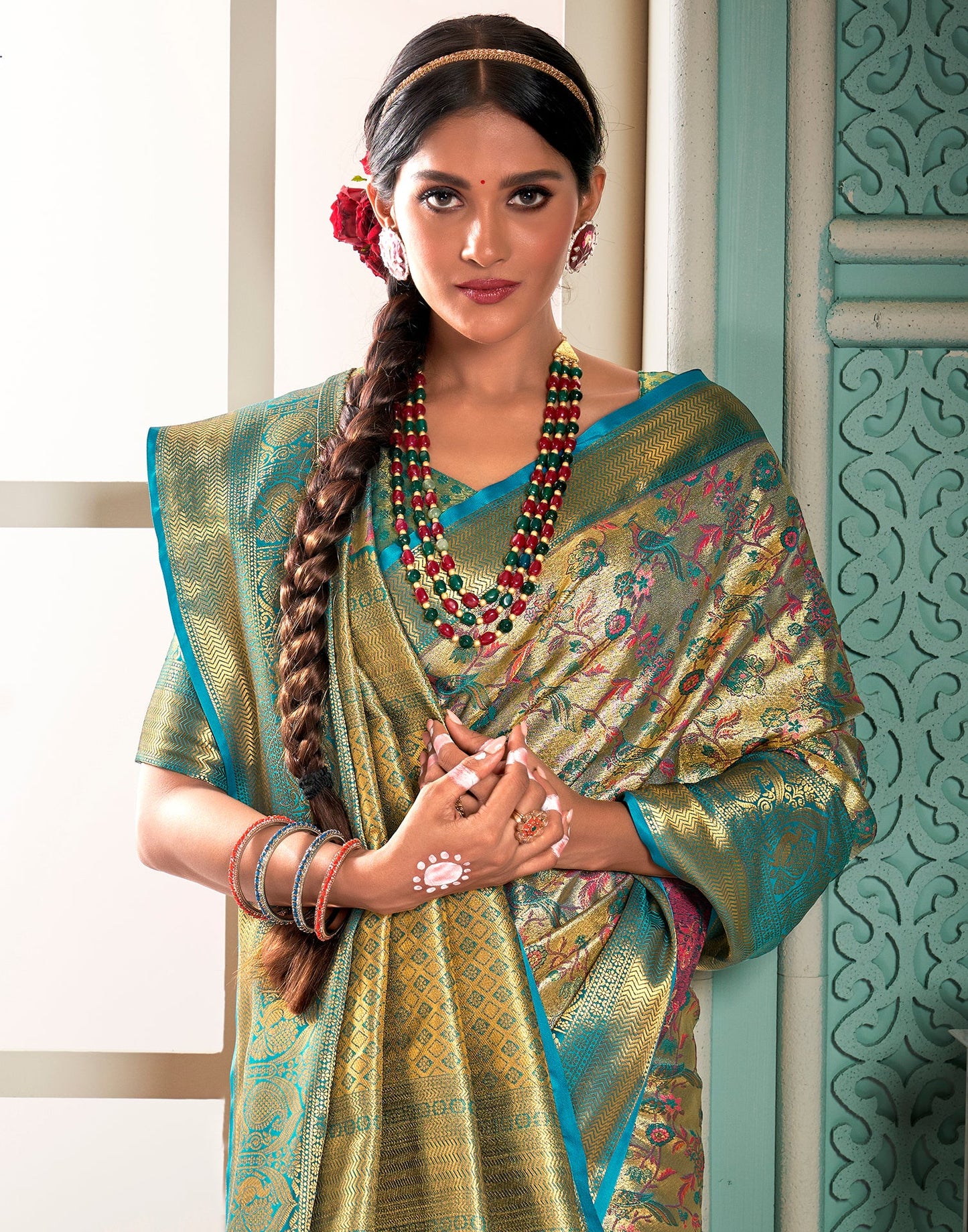 Gold & Green Silk Weaving Saree