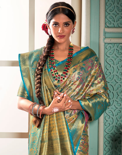 Gold & Green Silk Weaving Saree