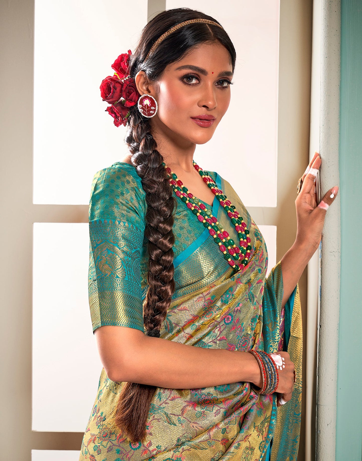 Gold & Green Silk Weaving Saree