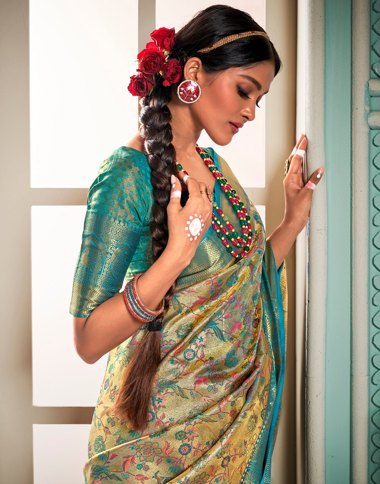 Gold & Green Silk Weaving Saree