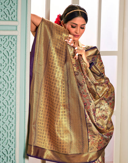 Gold & Wien Silk Weaving Saree