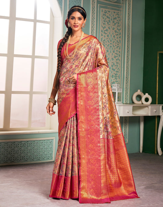 Gold & Multicoloured Silk Weaving Saree