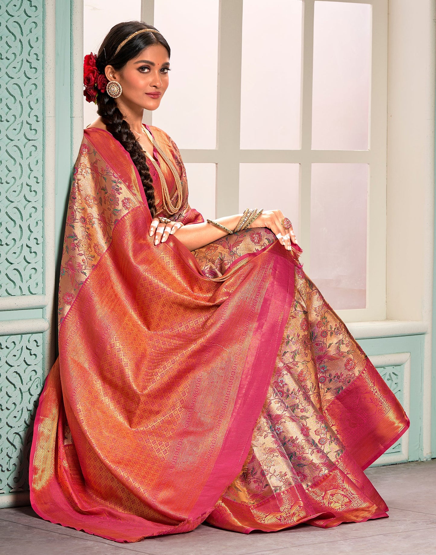 Gold & Multicoloured Silk Weaving Saree