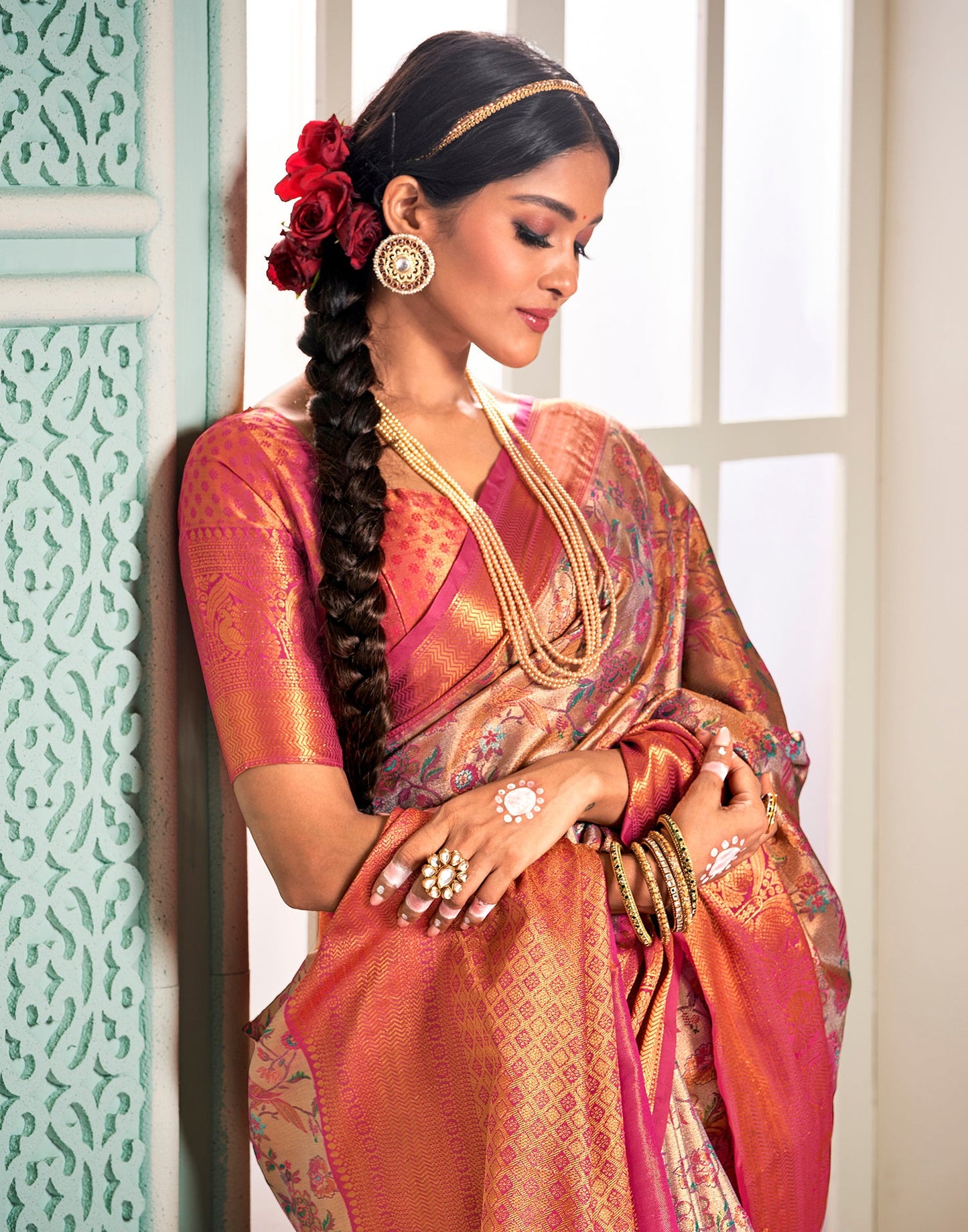 Gold & Multicoloured Silk Weaving Saree