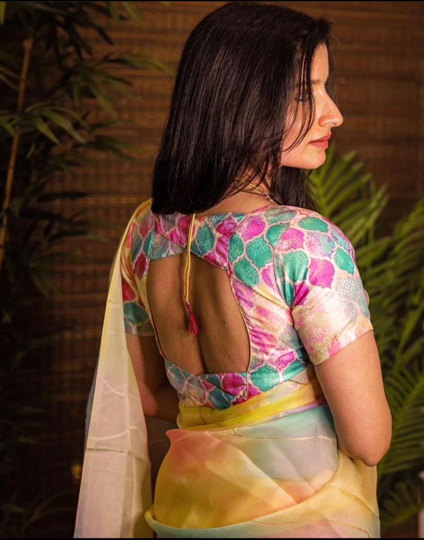 Multicoloured Organza Printed Saree
