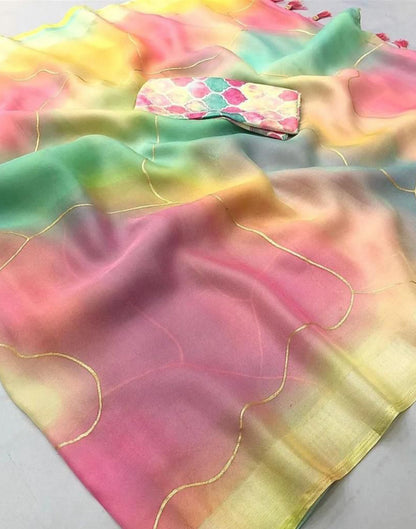 Multicoloured Organza Printed Saree