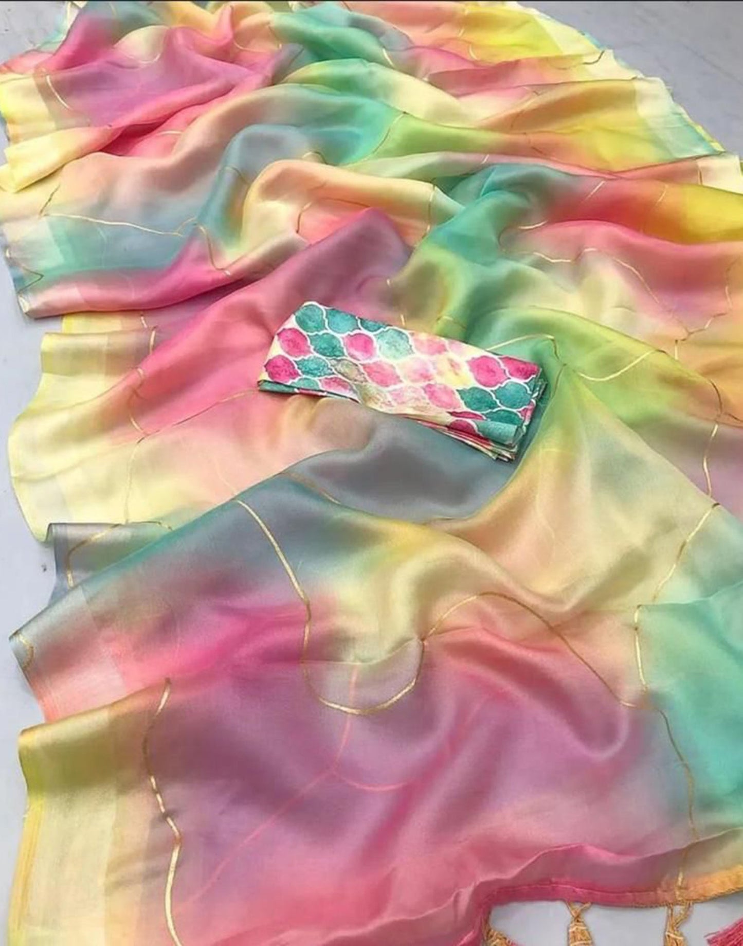 Multicoloured Organza Printed Saree