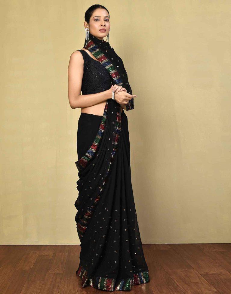 Black Georgette Plain Saree