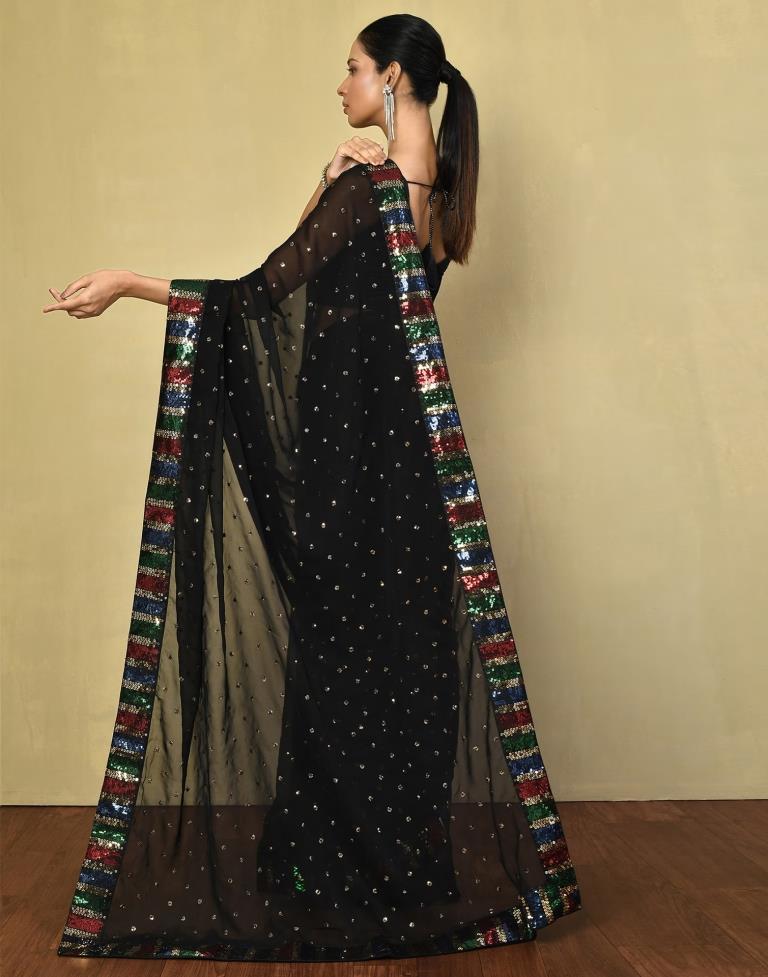 Black Georgette Plain Saree