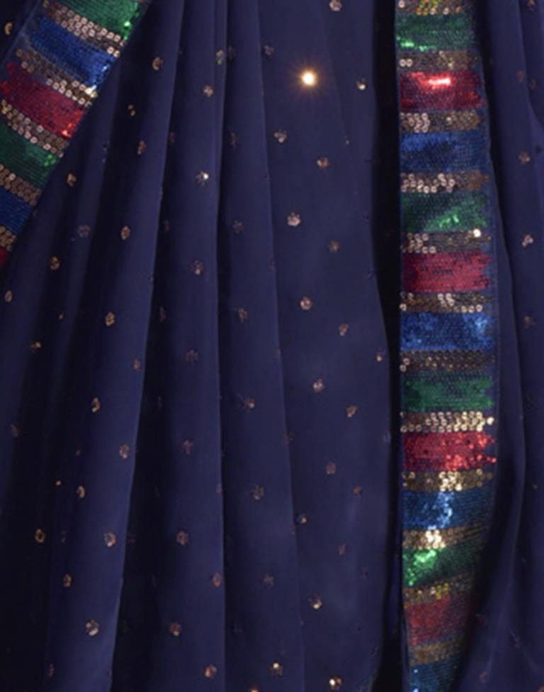 Navy Blue Georgette Plain Saree