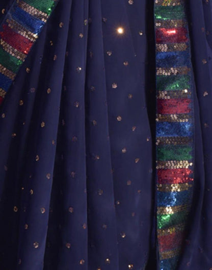 Navy Blue Georgette Plain Saree