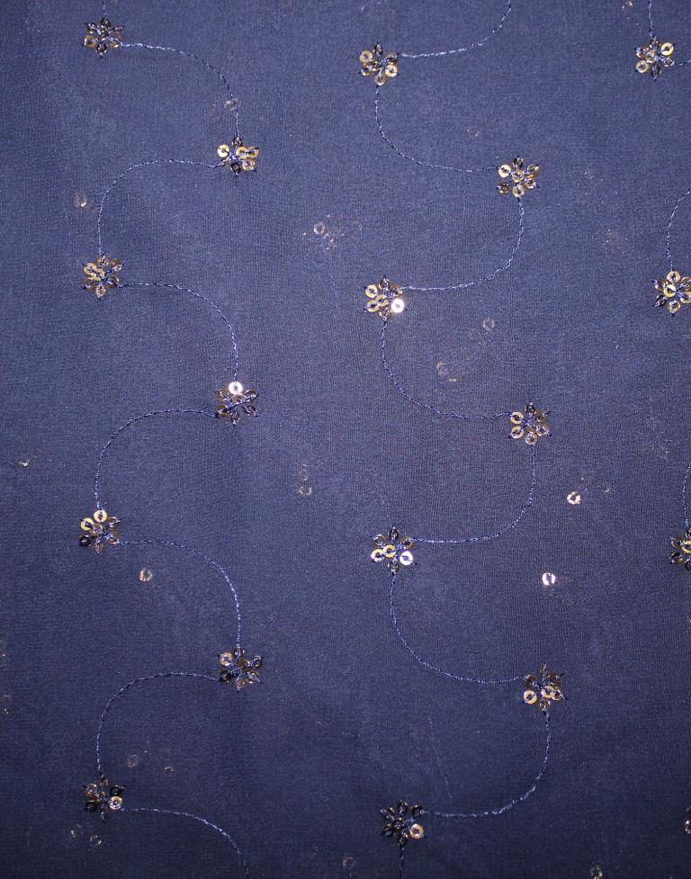 Navy Blue Georgette Plain Saree