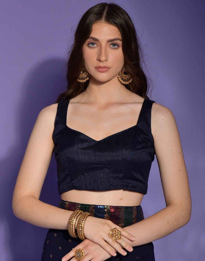 Navy Blue Georgette Plain Saree