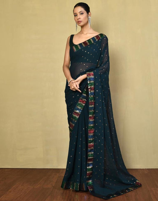 Rama Georgette Plain Saree