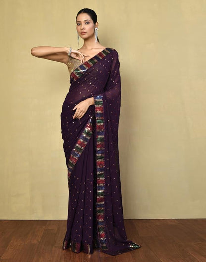 Deep Purple Georgette Plain Saree