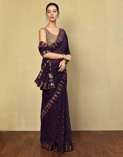 Deep Purple Georgette Plain Saree