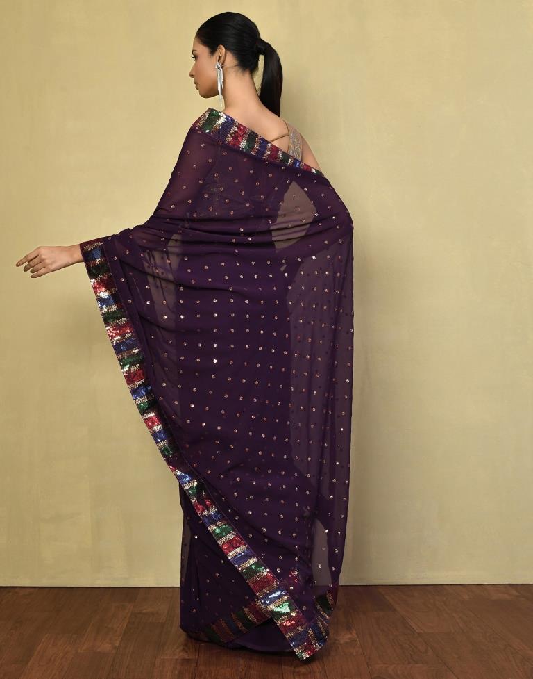 Deep Purple Georgette Plain Saree