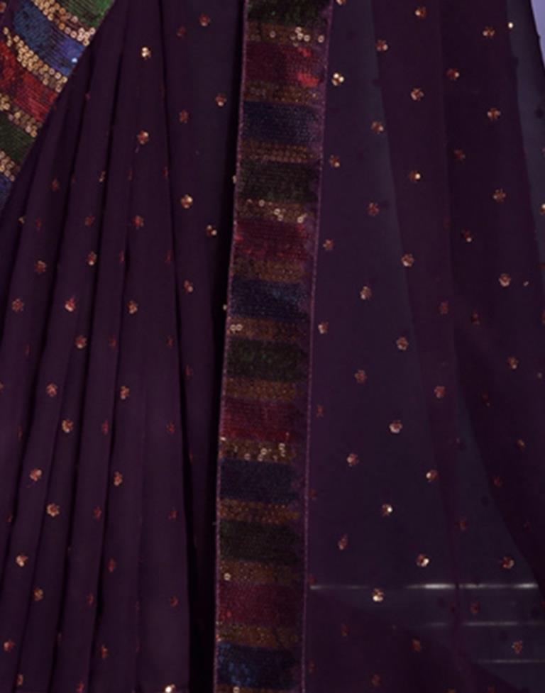 Deep Purple Georgette Plain Saree