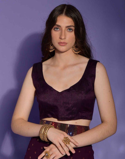 Deep Purple Georgette Plain Saree