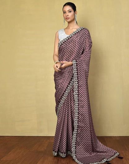 Dusty Maroon Silk Printed Saree
