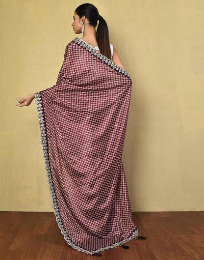 Dusty Maroon Silk Printed Saree