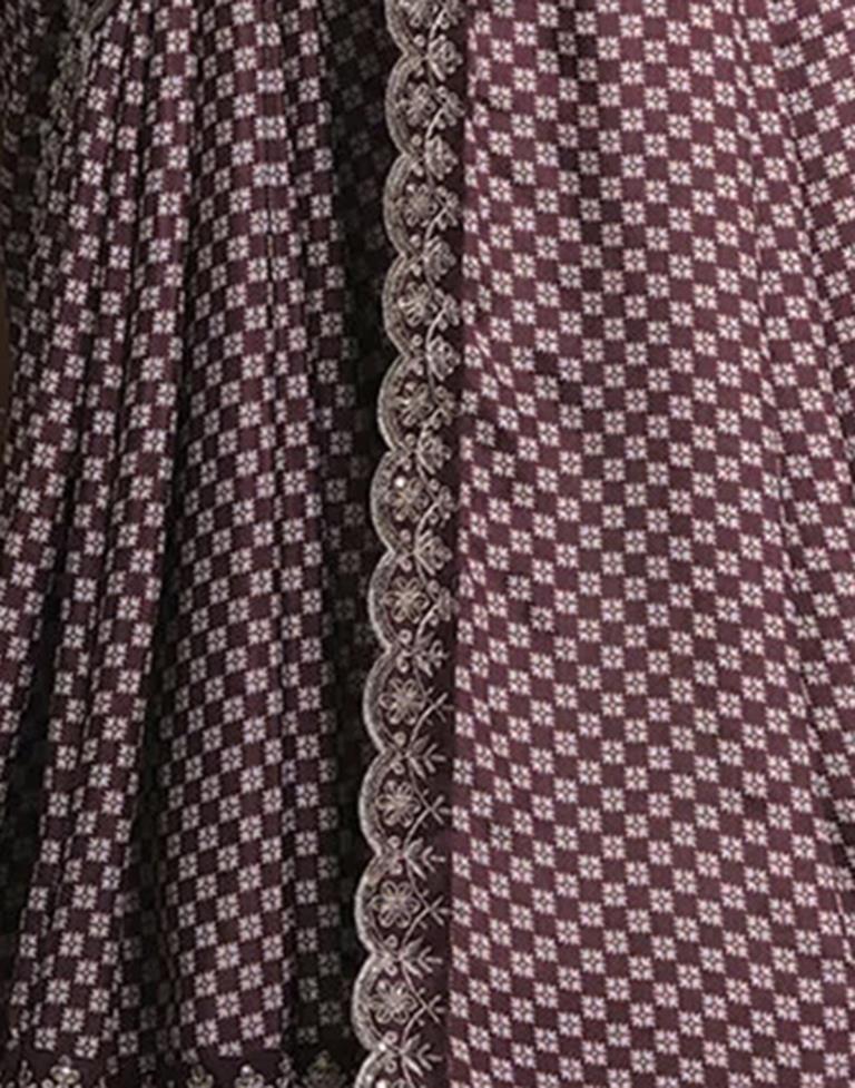 Dusty Maroon Silk Printed Saree