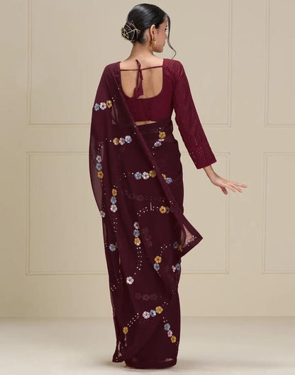 Maroon Georgette Plain Saree