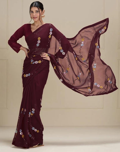 Maroon Georgette Plain Saree