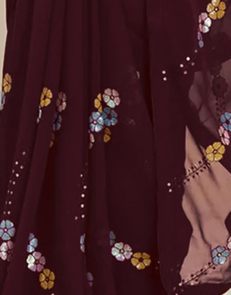 Maroon Georgette Plain Saree