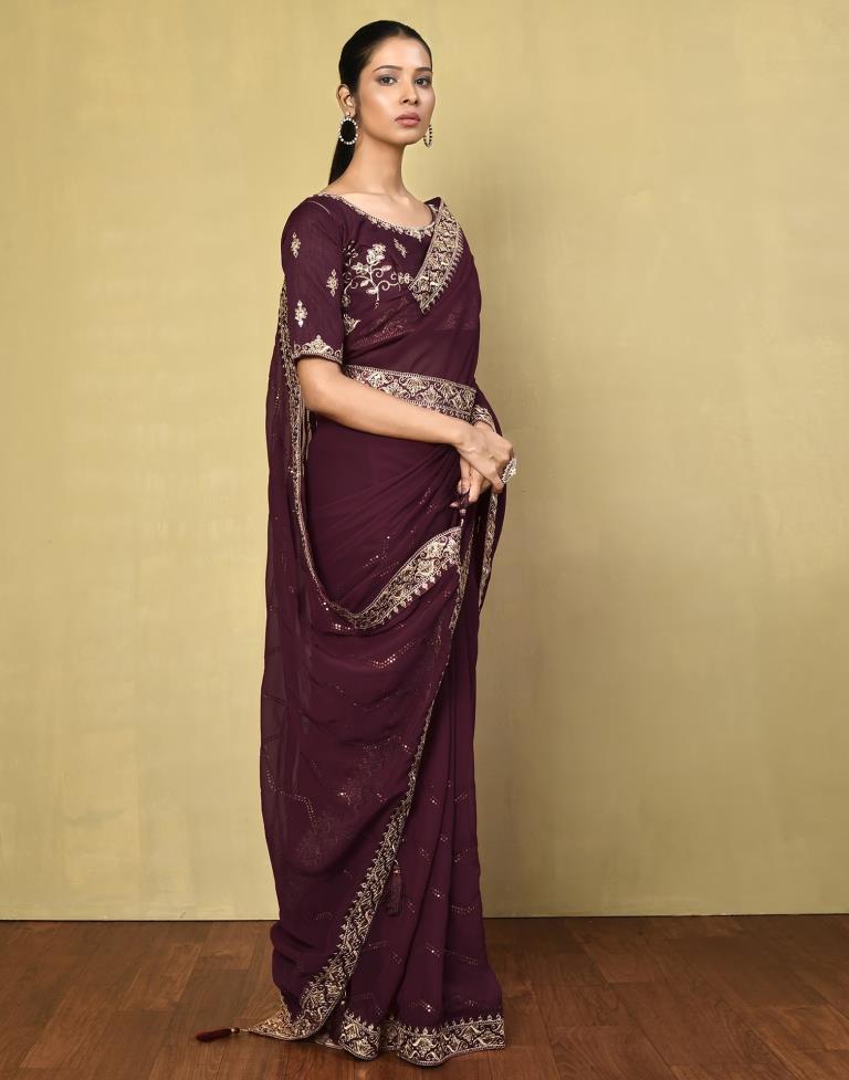 Maroon Georgette Plain Saree