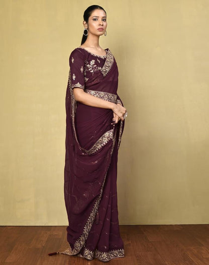 Maroon Georgette Plain Saree