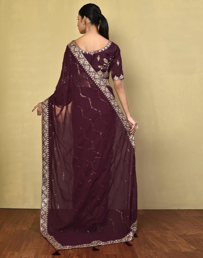 Maroon Georgette Plain Saree