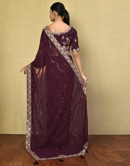 Maroon Georgette Plain Saree