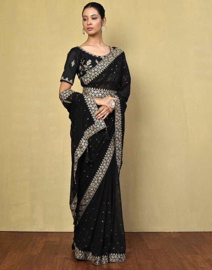 Black Georgette Plain Saree