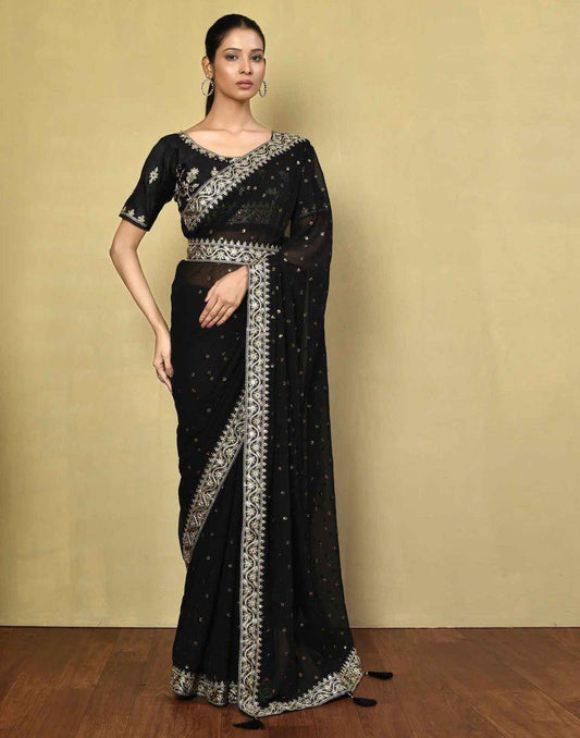 Black Georgette Plain Saree