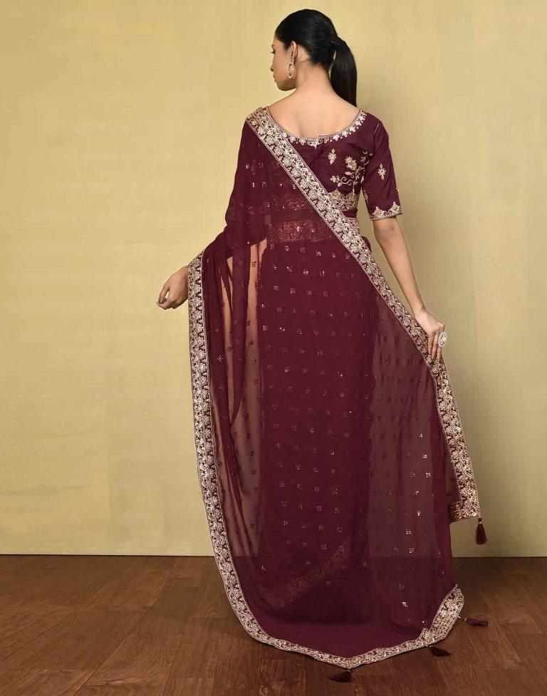 Maroon Georgette Plain Saree