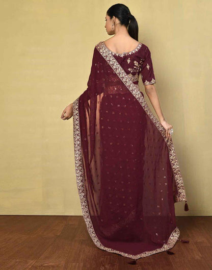 Maroon Georgette Plain Saree