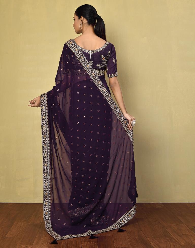 Deep Purple Georgette Plain Saree
