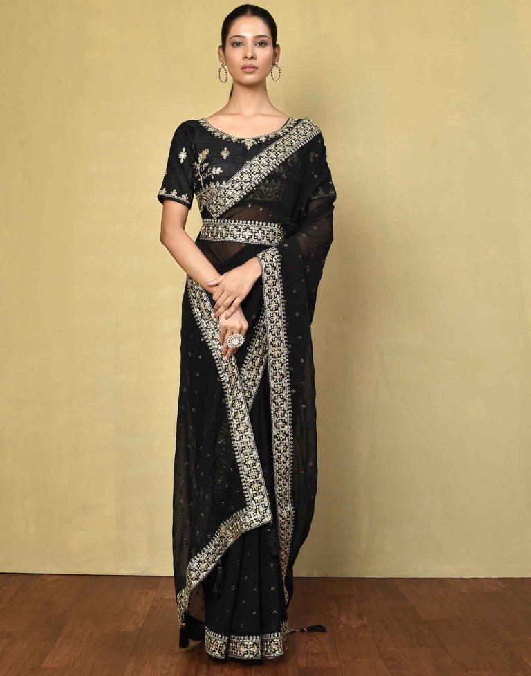 Black Georgette Plain Saree