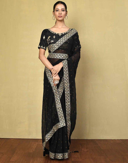 Black Georgette Plain Saree