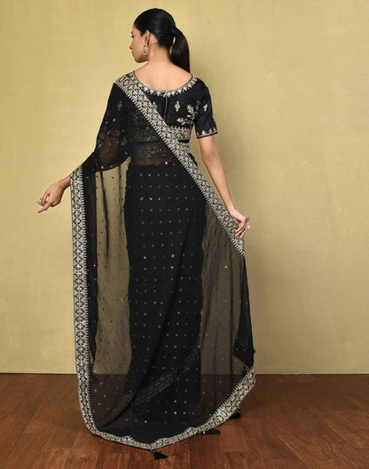 Black Georgette Plain Saree