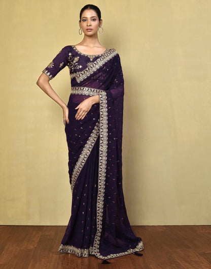 Deep Purple Georgette Plain Saree