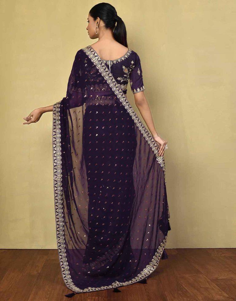 Deep Purple Georgette Plain Saree