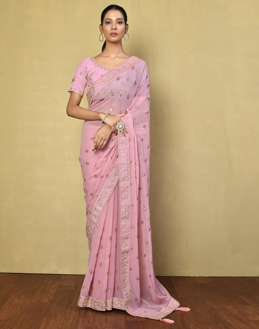 Light Pink Georgette Plain Saree