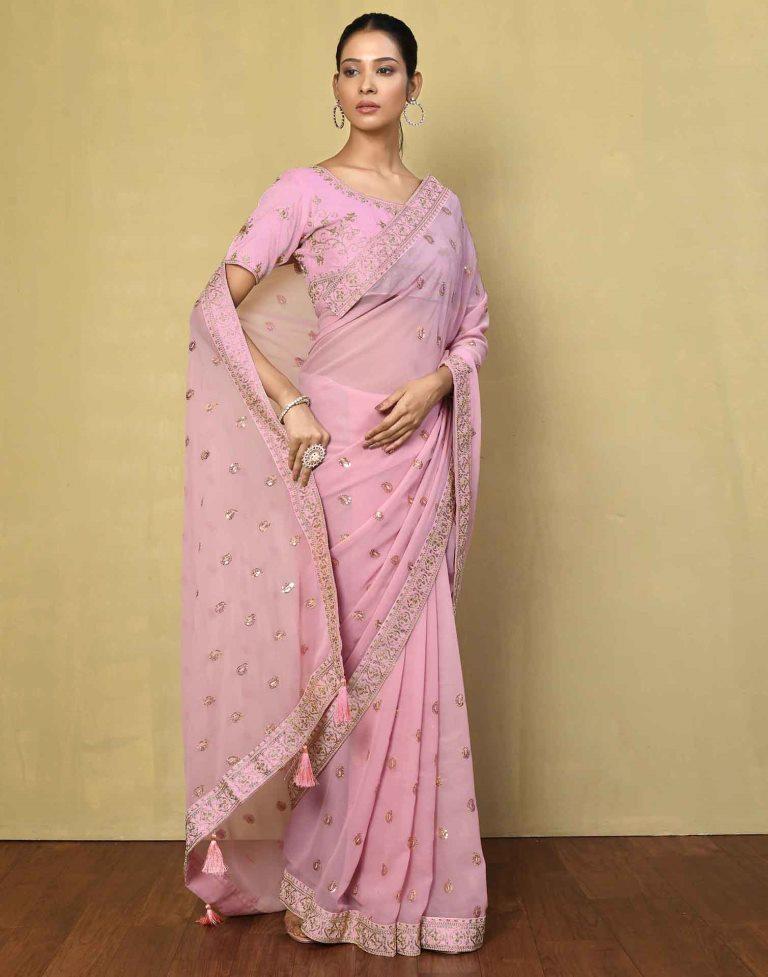 Light Pink Georgette Plain Saree