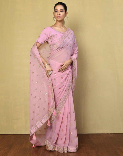 Light Pink Georgette Plain Saree